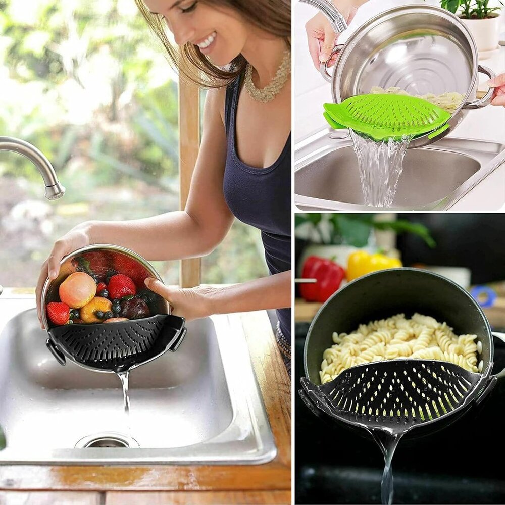 2 Pcs Clip on Strainer, Pot Strainer for Pasta Meat Vegetables Fruit, Silicone S - Picture 3 of 6